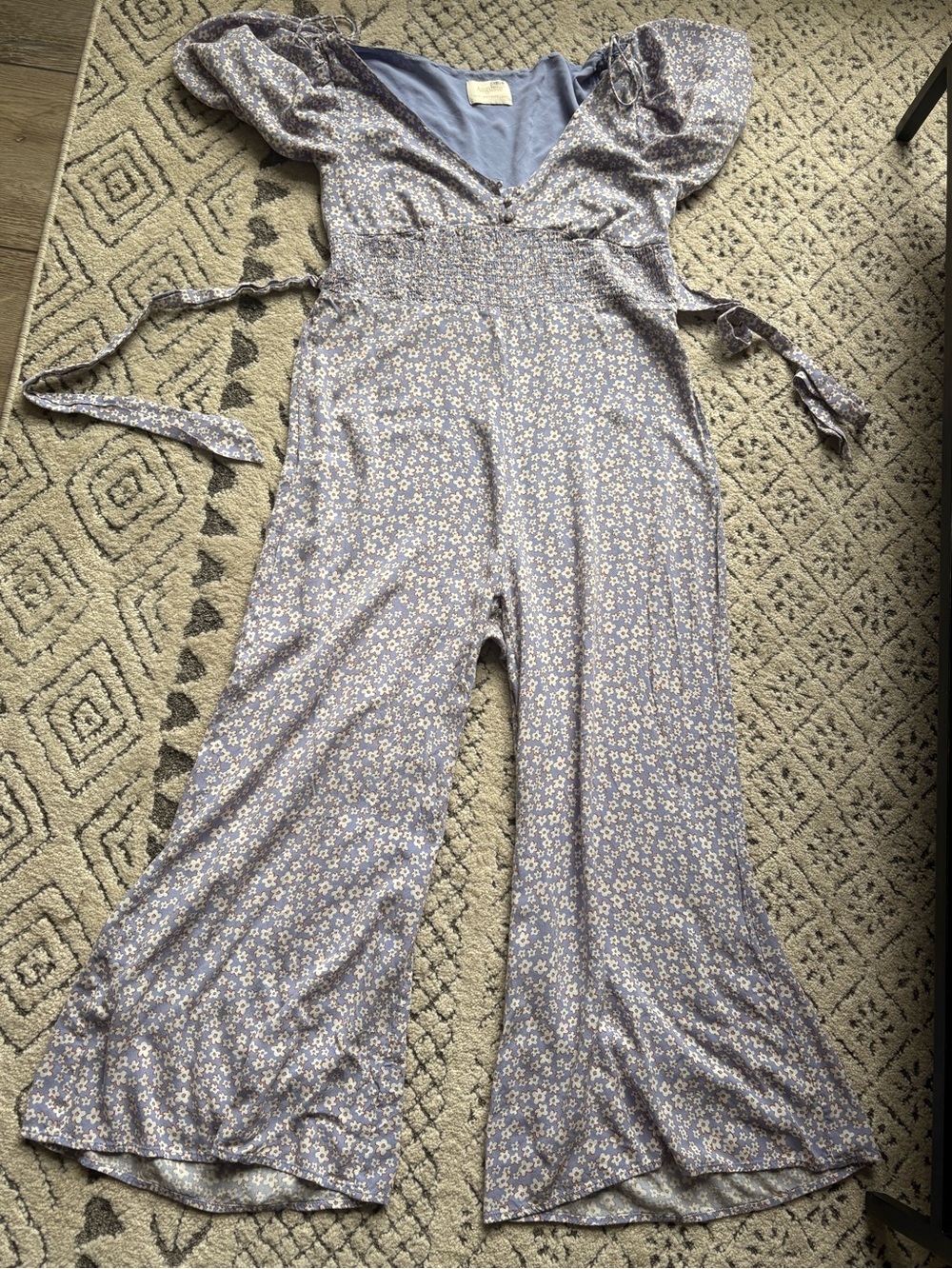 Auguste The Label Lavender Ditsy Floral Puff-Sleeve Wide-Leg Jumpsuit